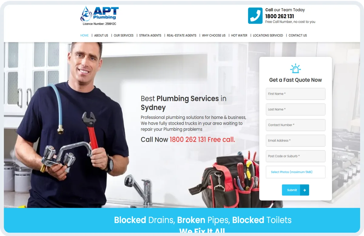 Apt Plumbing website homepage