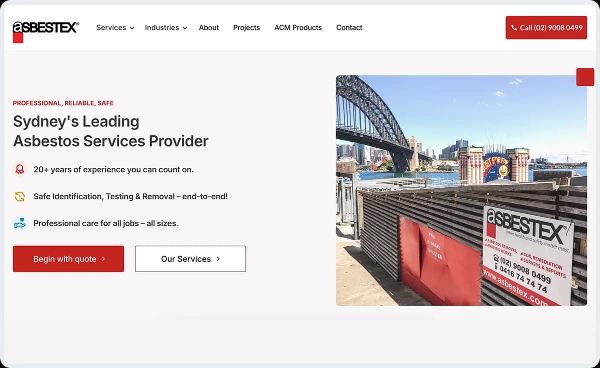 Asbestex asbestos removal website homepage