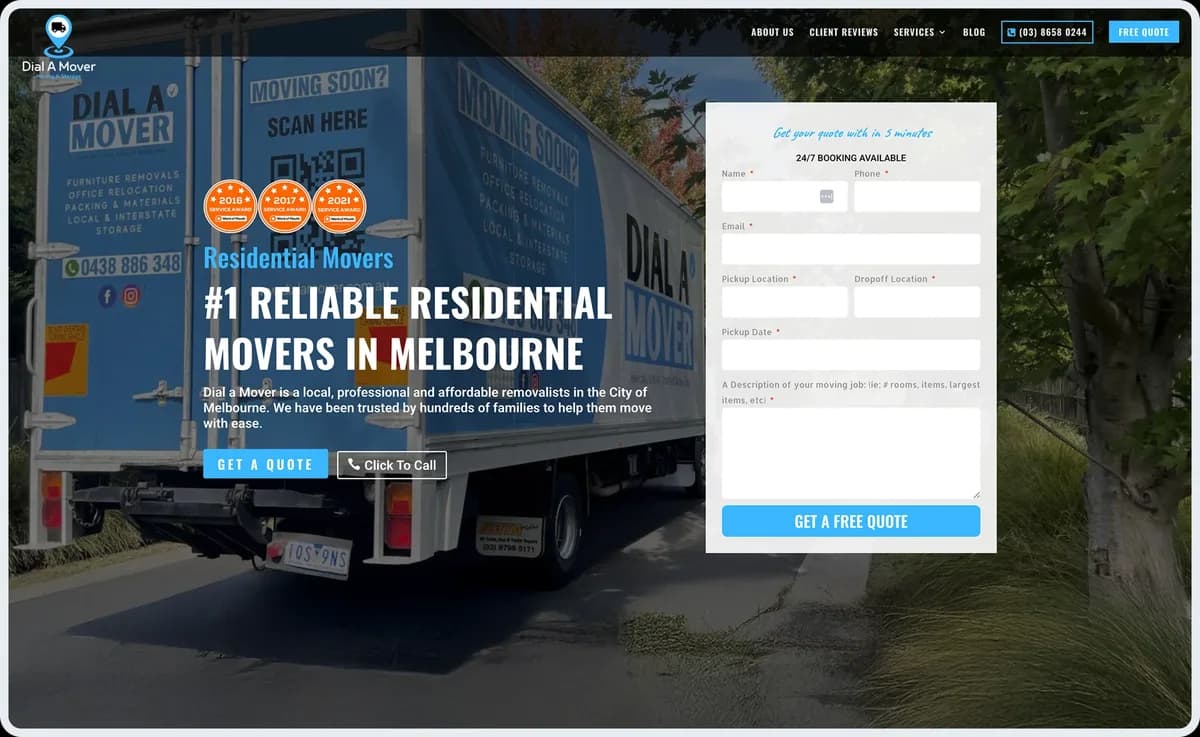 Dial A Mover Melbourne removalist homepage